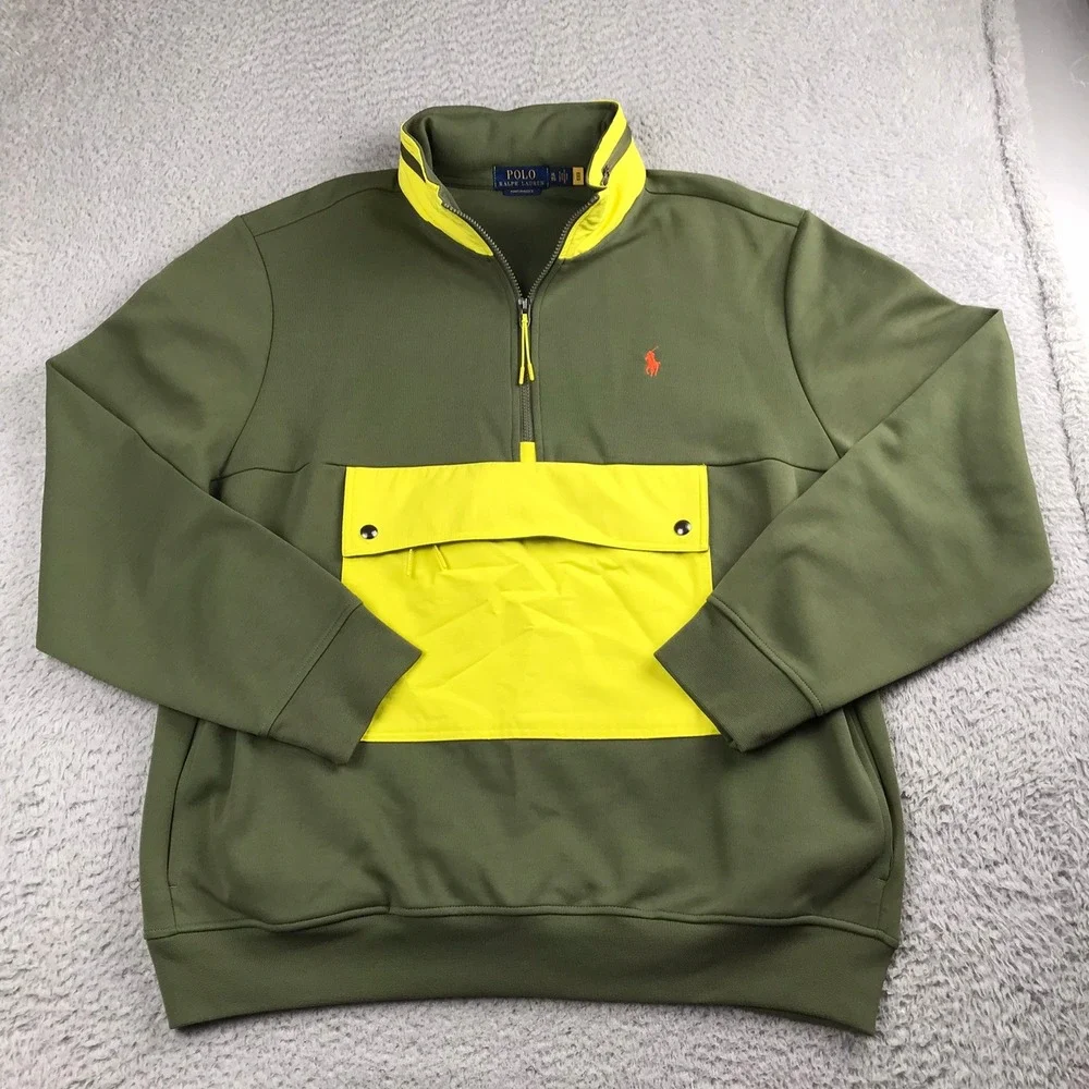 Polo Ralph Lauren Hooded 1/4 Zip Water-Repellent Hybrid Sweatshirt Mens XL Green
